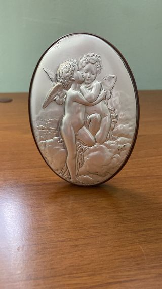 Quadretto ovale angeli argento