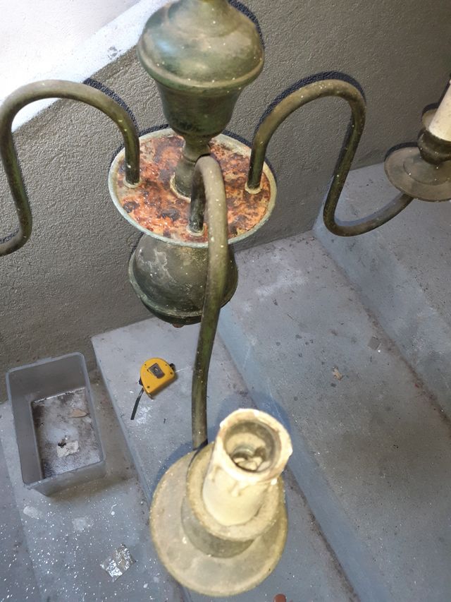 Araña 5 brazos metal verde antigua funciona.ver