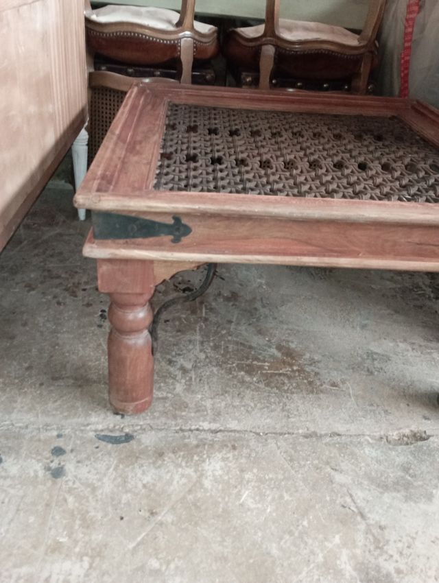 Mesa centro madera metal vintage