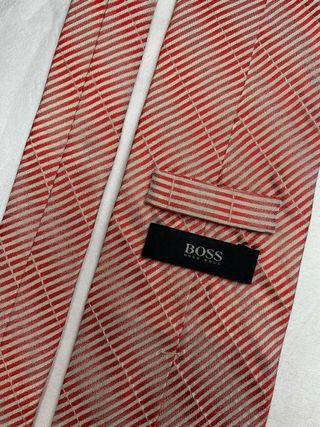 Corbata rayas roja blanca seda vintage Hugo Boss 