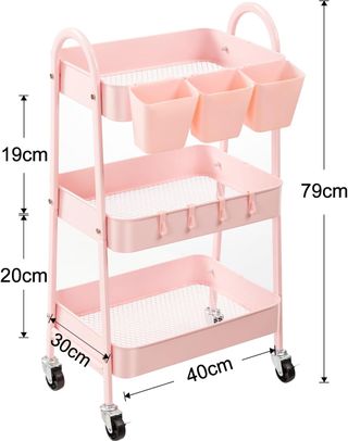 Carrito metálico rosa 3 niveles