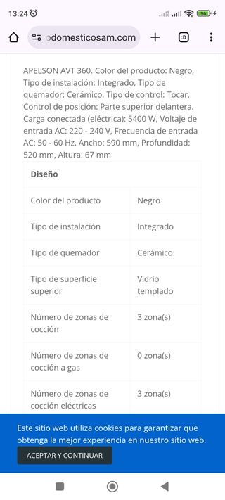 Vitrocerámica Apelson AVT360 - 3 zonas