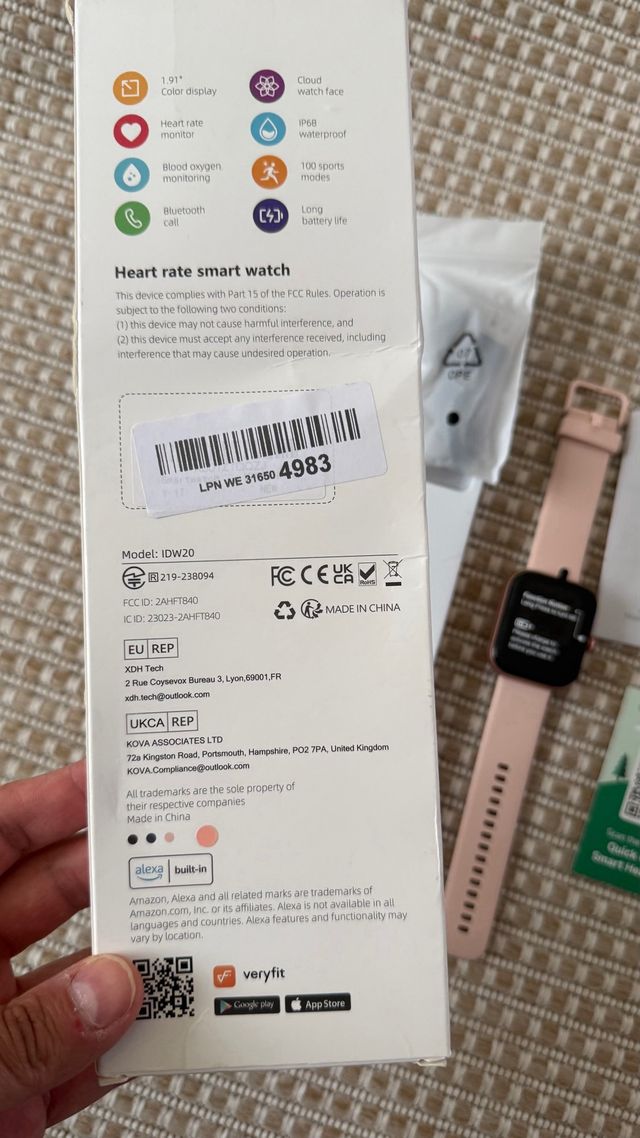 Reloj inteligente con ALEXA rosa/negro 1,91" NUEVO