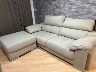 Sofá chaise longue beige 2,10m + puf