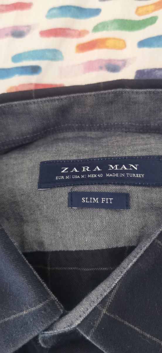 Camisa Zara Man Slim Fit cuadros negros