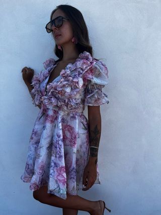 Vestito floreale rosa e viola