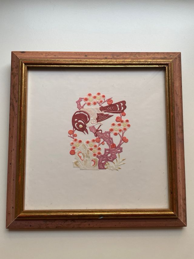 2 Quadri artistici in carta, motivo: farfalla e uccello