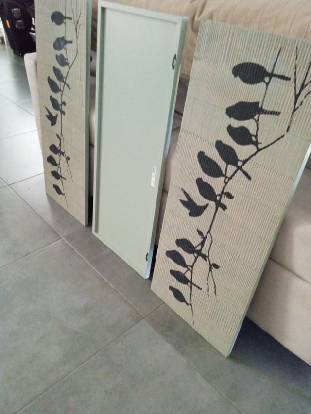 Cabecero madera pájaros - gris/negro