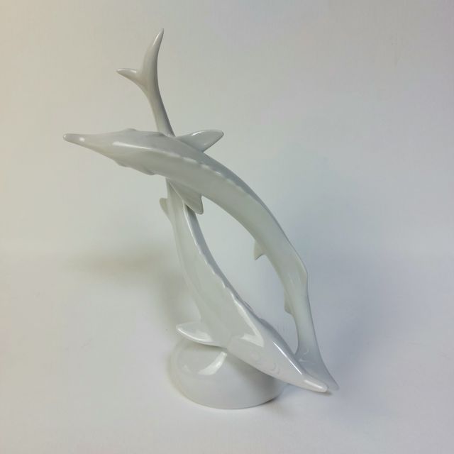 Statuetta Storioni Porcellana Ungherese Hollóháza