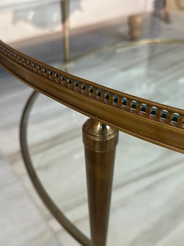 Mesa centro cristal dorada antigua