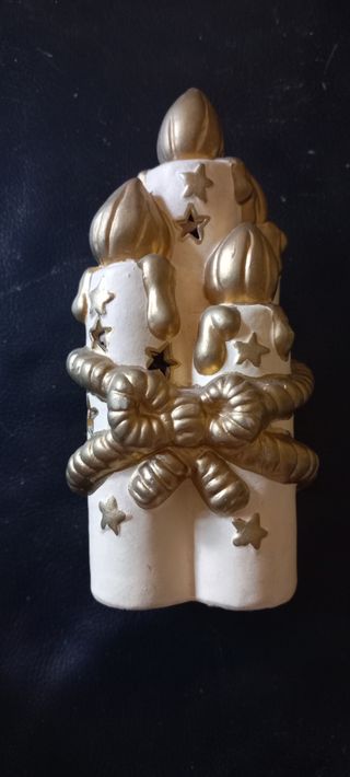 Portacandele Natale Ceramica Oro Bianco