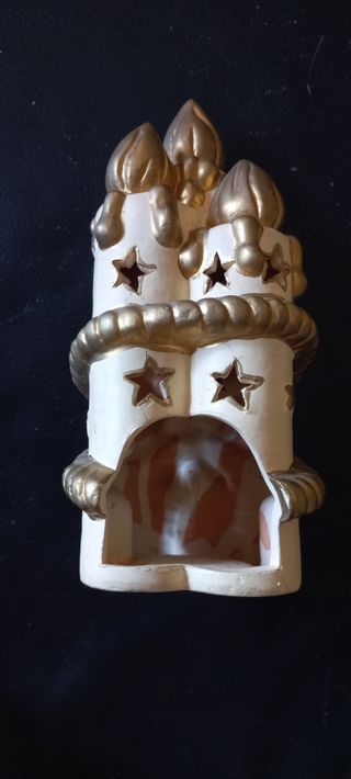 Portacandele Natale Ceramica Oro Bianco