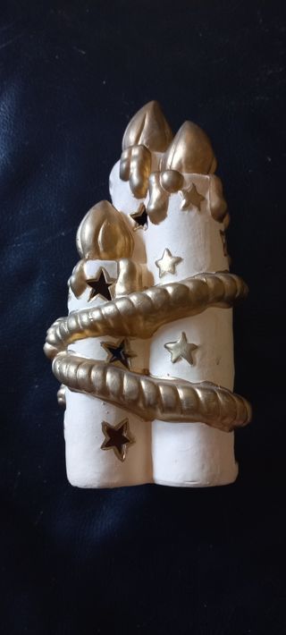 Portacandele Natale Ceramica Oro Bianco