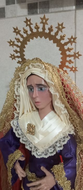Virgen 62cm: Vestido completo brosos articulados