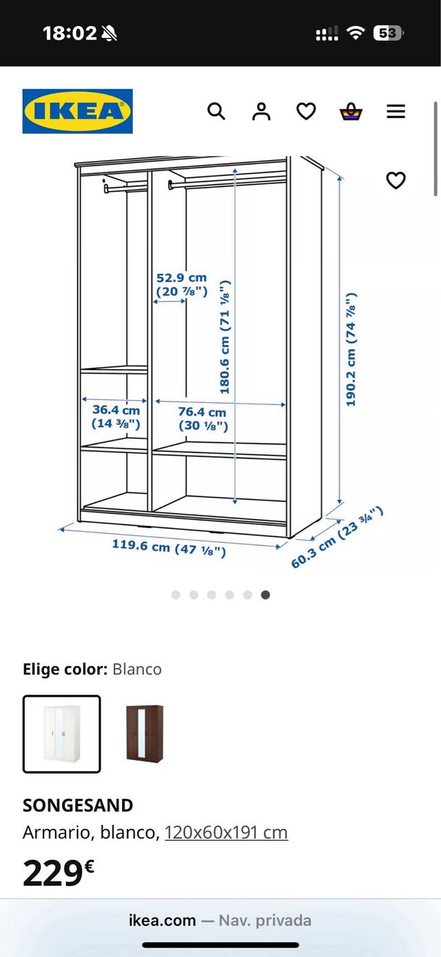 Armario Ikea Songesand 3 puertas blanco