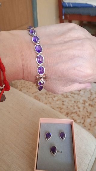 Joyas amatista plata 925: Pulsera, anillo, pendien