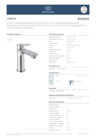 Grifo Lavabo Ideal Standard Lyneth | Cromo Ø28 mm