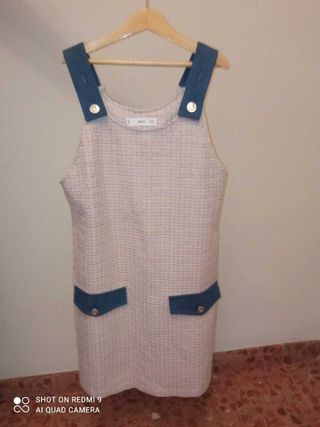 Vestido peto niña beige-teal