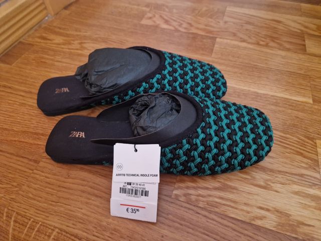 Mules Zara tejido - negras y verde azulado