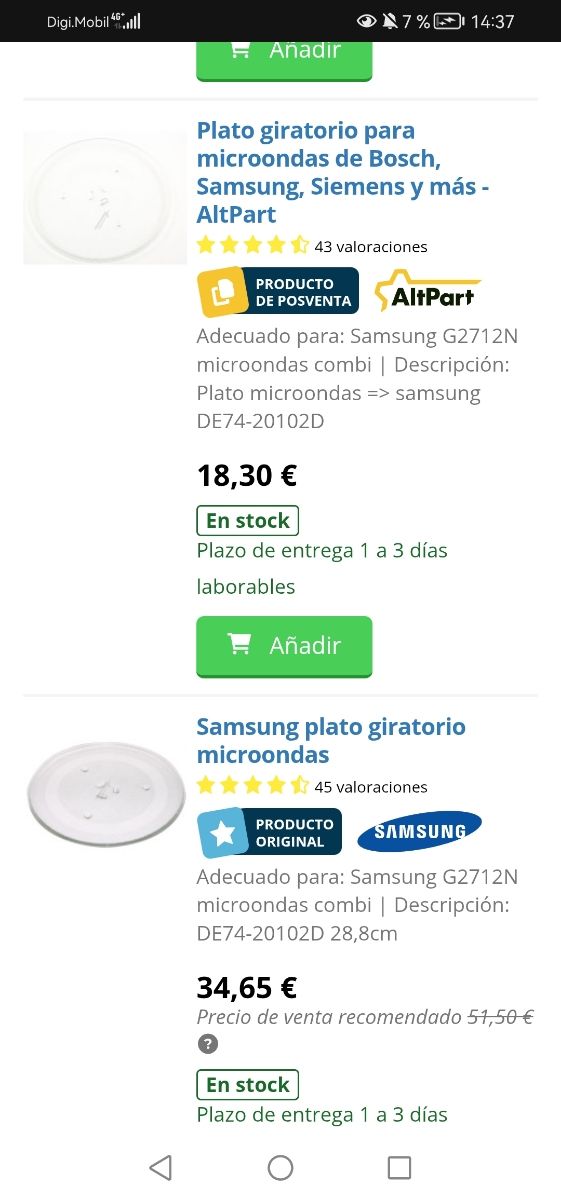 COCINA - PLATO + ANILLO GIRATORIO DE MICROONDAS