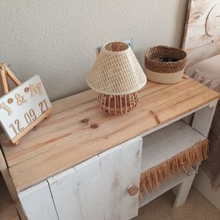 2 Mesitas de  noche madera blanca estilo rústico