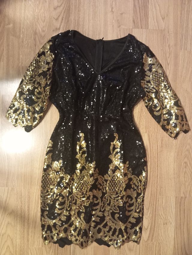 Vestido lentejuelas negro y dorado talla 34/36