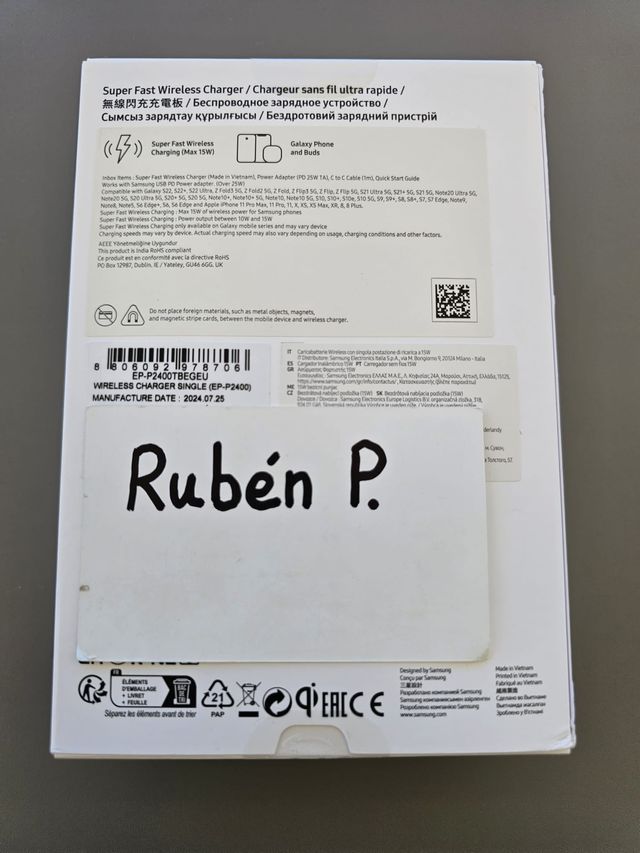 Cargador Samsung Inalámbrico Super Fast