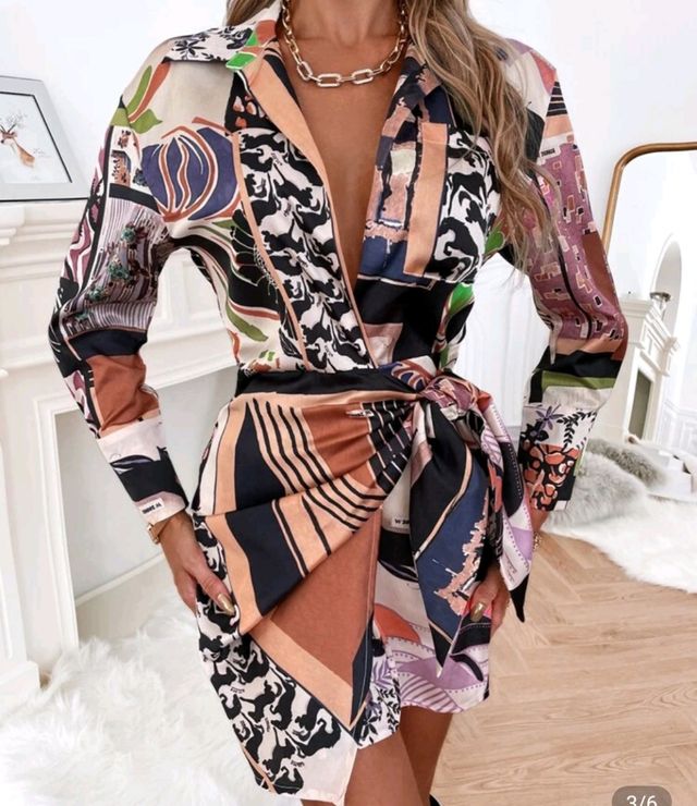 Vestido camisero estampado multicolor