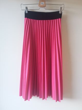 Saia Midi Plissada Rosa Fúcsia