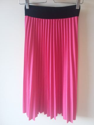 Saia Midi Plissada Rosa Fúcsia