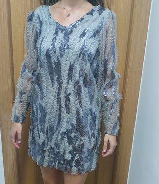 Vestido lentejuelas gris plata M