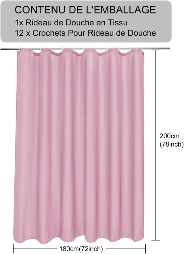 Cortina de ducha baño rosa impermeable 200x180 cm