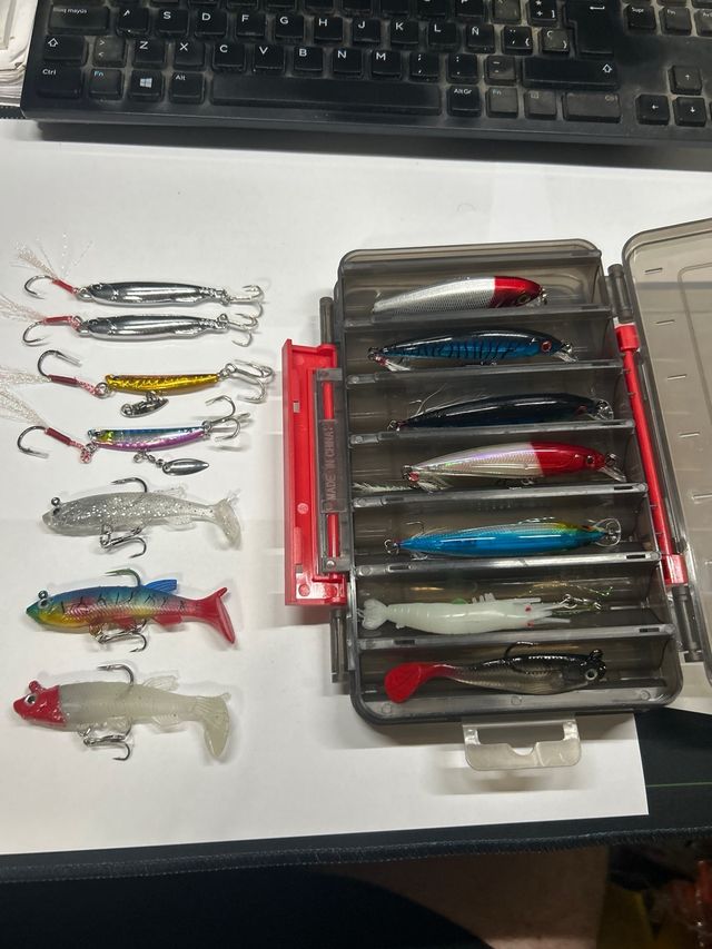 Lote de 14 señuelos + estuche de 14 pesca spinning