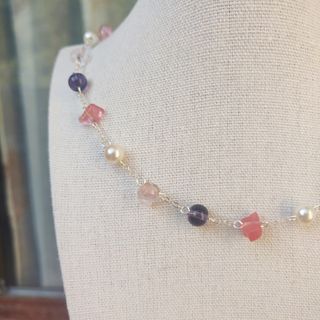 Collana perle rosa viola