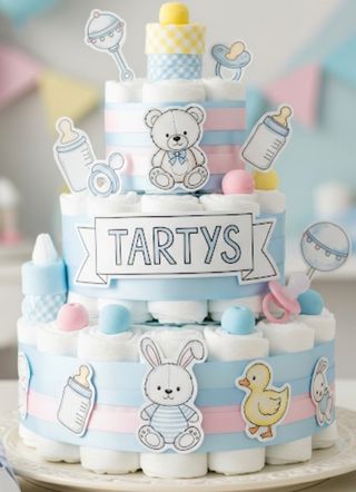 Tarta pañales bebé,para mascotas,para muñecos...
