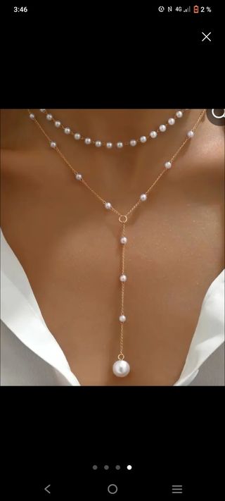 Cadena doble perlas dorada