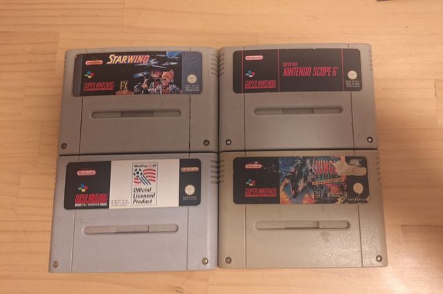4x juegos SNES: Starwing, Scope 6, WC94, Jungle St