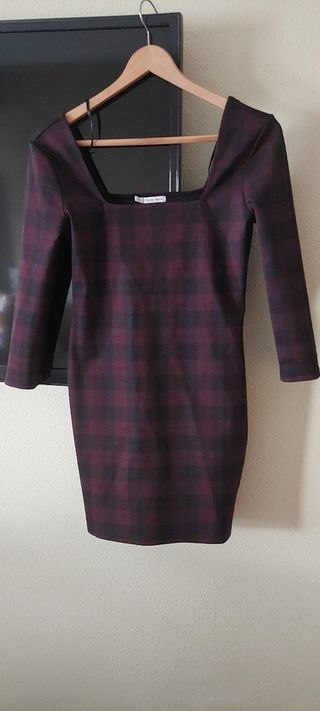 Vestido cuadros - granate y negro