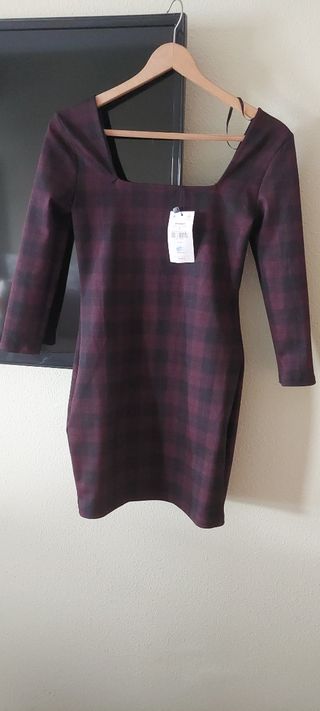 Vestido cuadros - granate y negro