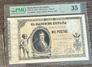 Billete 1000 Pesetas 1895 España PMG NGC Oro