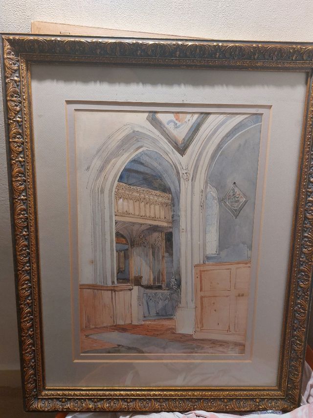 Acuarela inglesa: Interior de iglesia