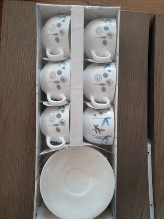 Juego café 6 tazas porcelana azul-blanco
