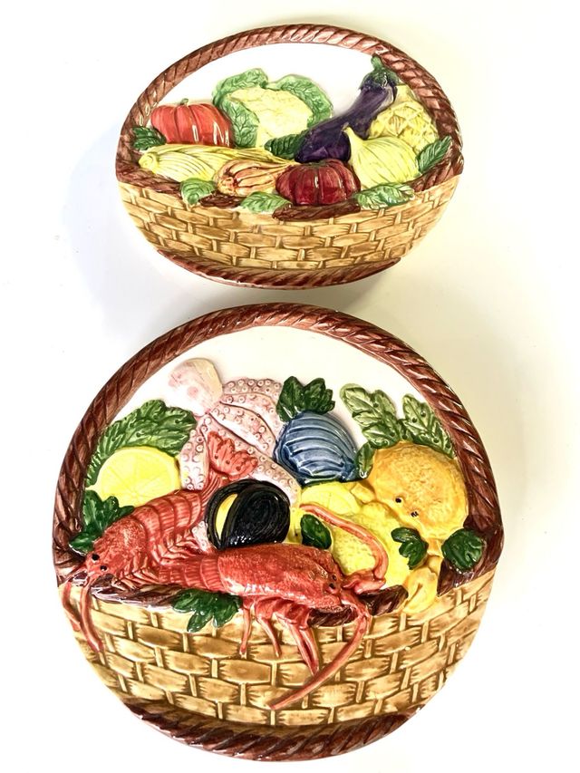 2 Platos decorativos cesta frutas-marisco