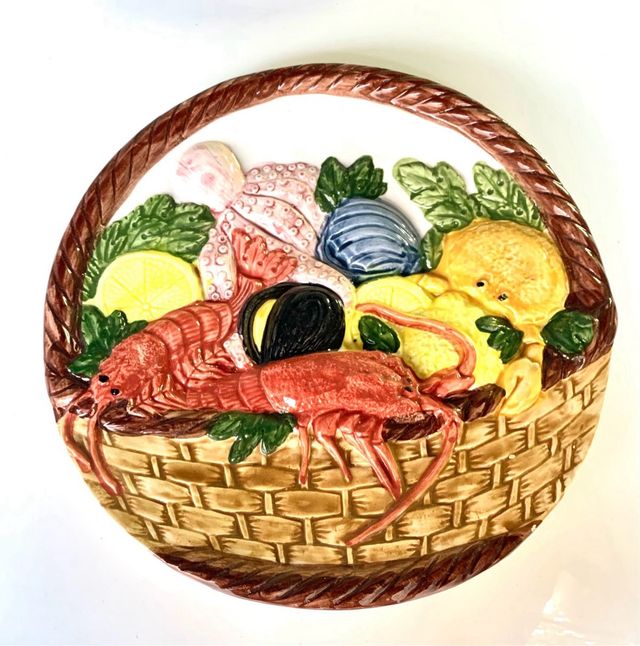 2 Platos decorativos cesta frutas-marisco