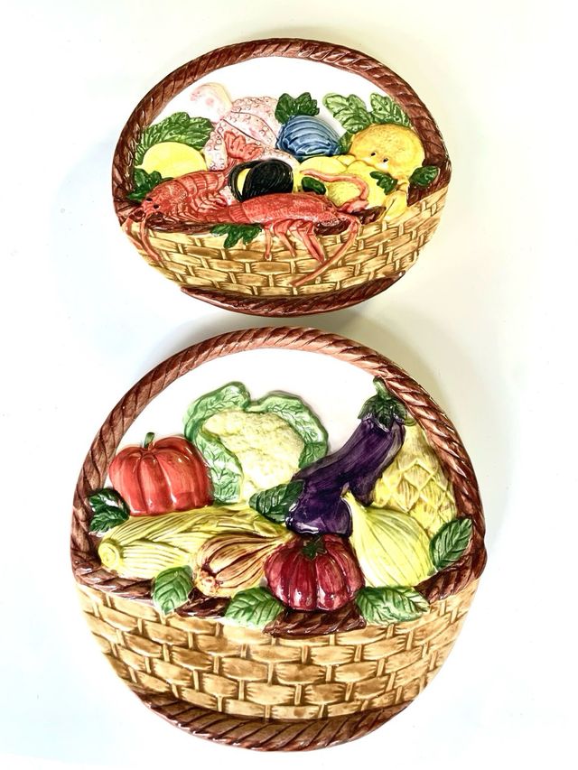 2 Platos decorativos cesta frutas-marisco