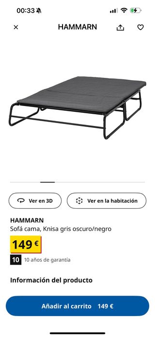Sofá cama IKEA Hammarn - Gris oscuro