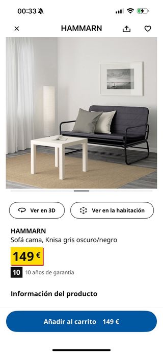 Sofá cama IKEA Hammarn - Gris oscuro