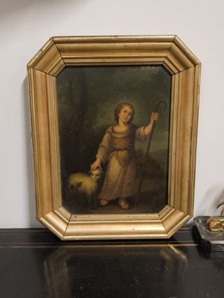 Óleo antiguo El Buen Pastor