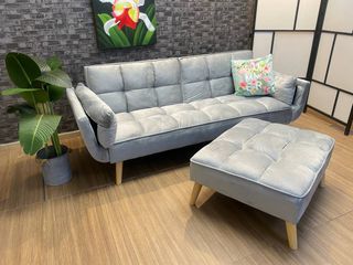 !!Sofá cama gris terciopelo+PUFF MOVIBLE!!