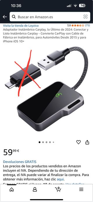 Adaptador Carplay inalámbrico usb